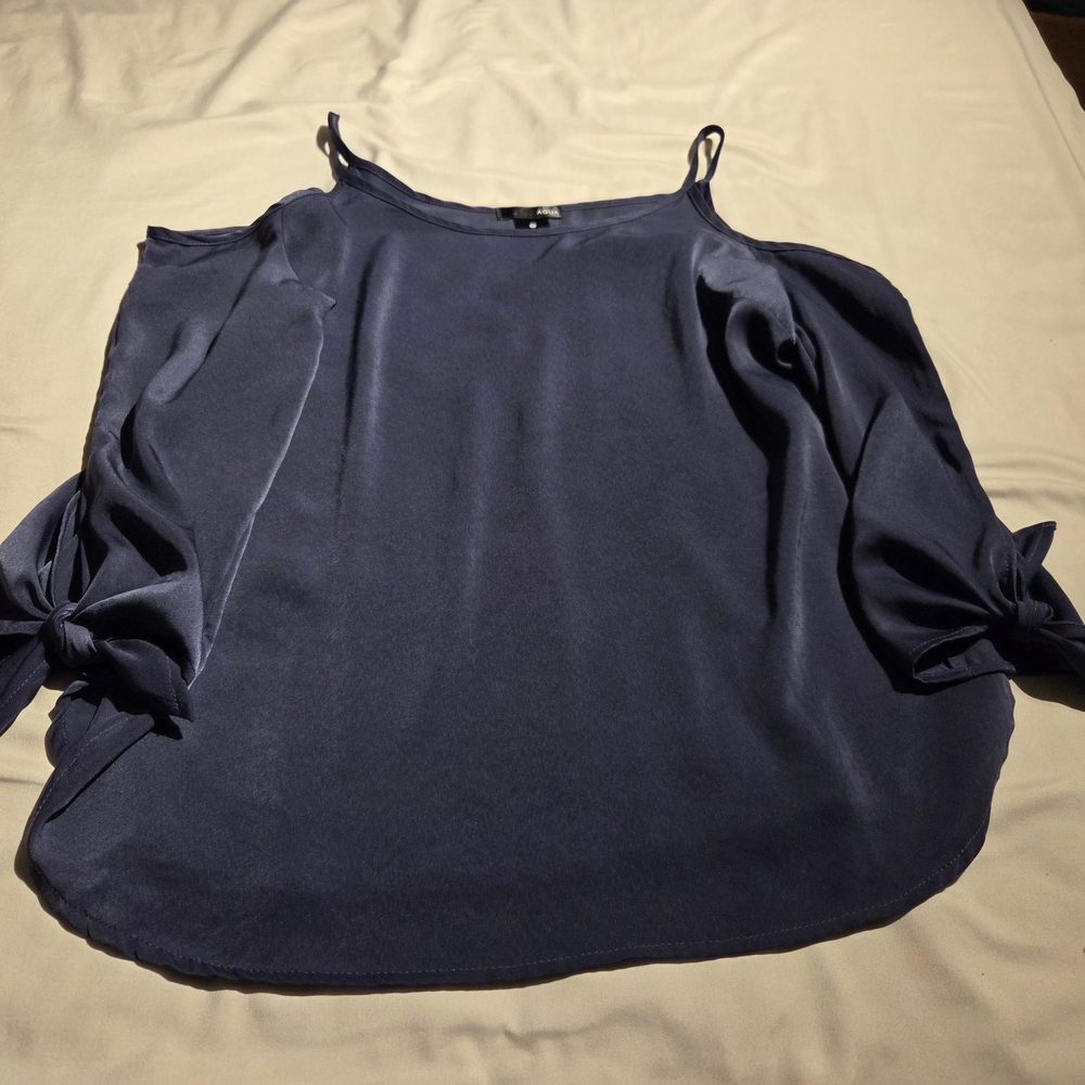 Aqua Women's Navy Blouse with Tie Sleeves